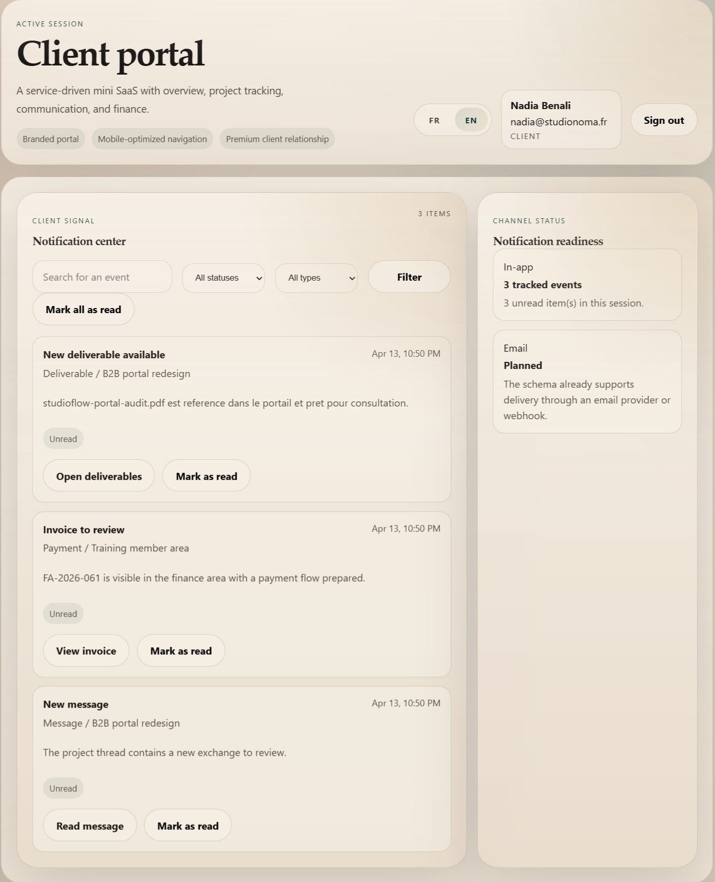 StudioFlow - notifications client